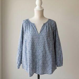 Roller Rabbit Peasant Poet Top Blue Floral Wythe Popover Blouse Oversize Large
